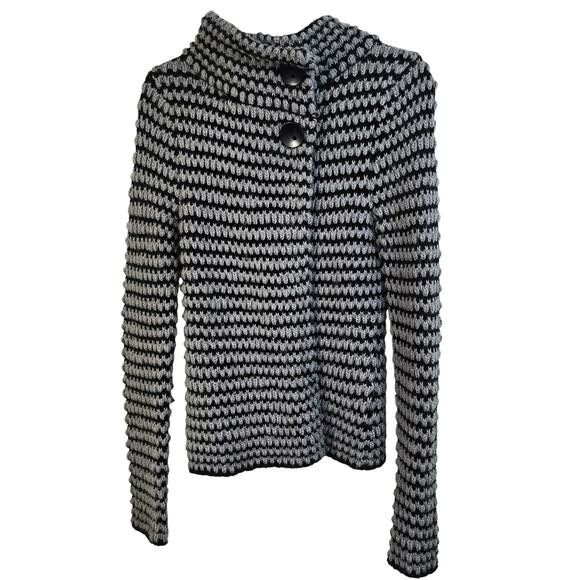 Krimson Klover Midnight Sun Button Cardigan Women's M Gray Black Stripe Alpaca - Picture 1 of 10